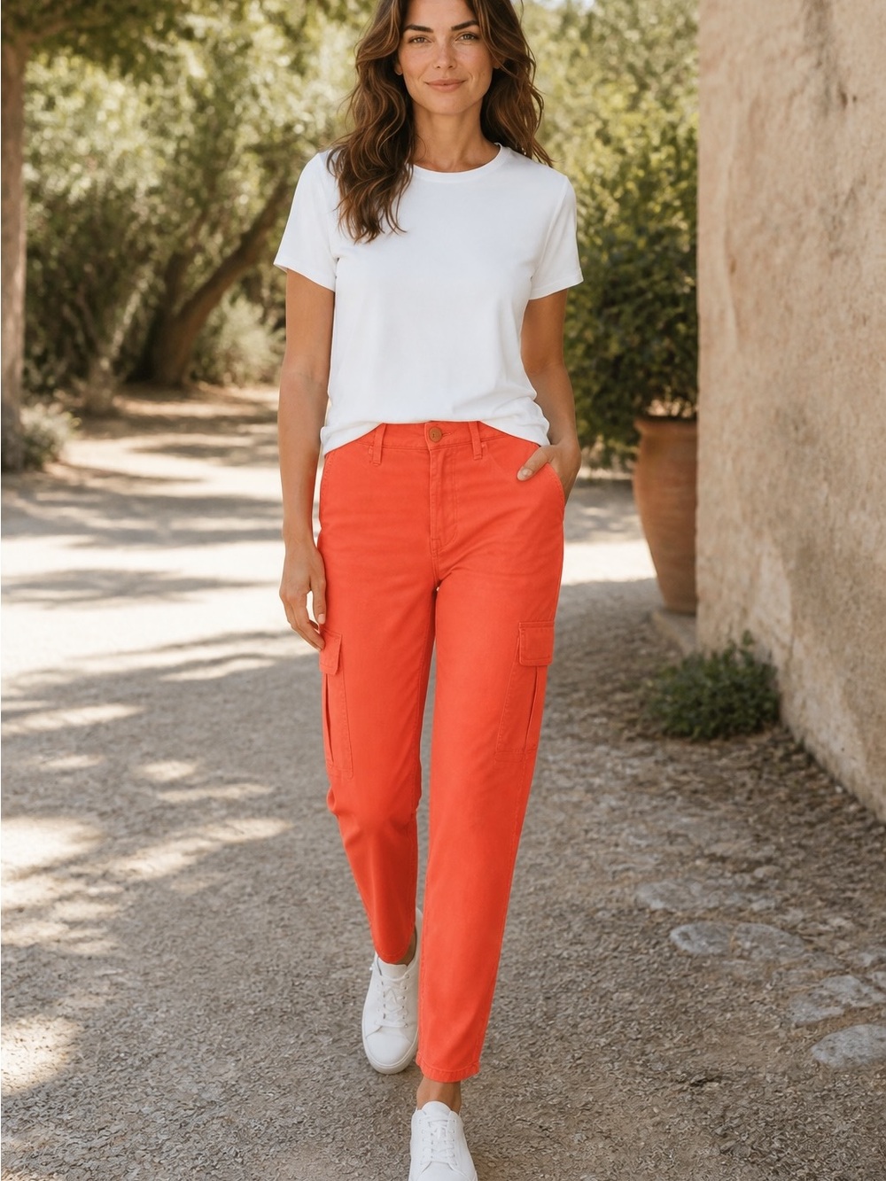 Vibrant Coral Cargo Pants